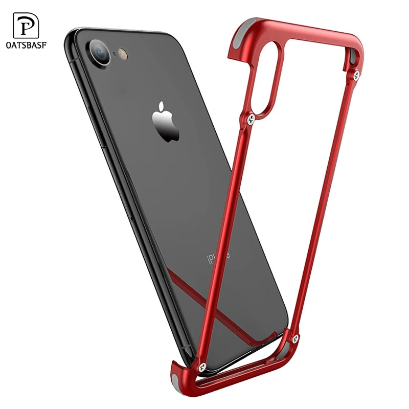 

Oatsbasf with Airbag Metal Frame shape phone case for iPhone 7 bat ring bracket personality Shell for iPhone 8 Metal Bumper case