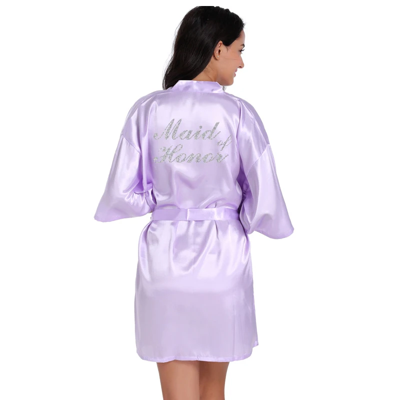 RB70 Sexy Bridal Party Robe Letter Bridesmaid on the Robe Back Women Short Satin Wedding Kimono Sleepwear Get Ready Robes