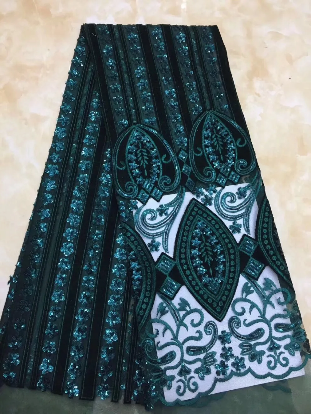 

New chiffon velvet-lace material, Nigeria high quality chiffon lace material with sequins
