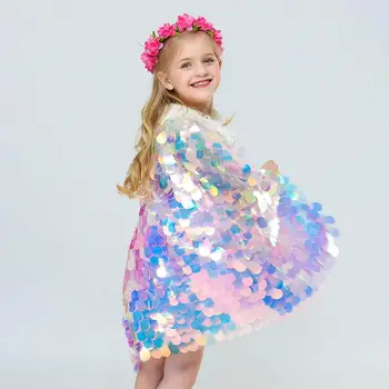

2019 Halloween The Little Mermaid Costume Child Colorful Sequined Cloak Girls Christmas Fancy Fairy Princess Ariel Sequin Dress
