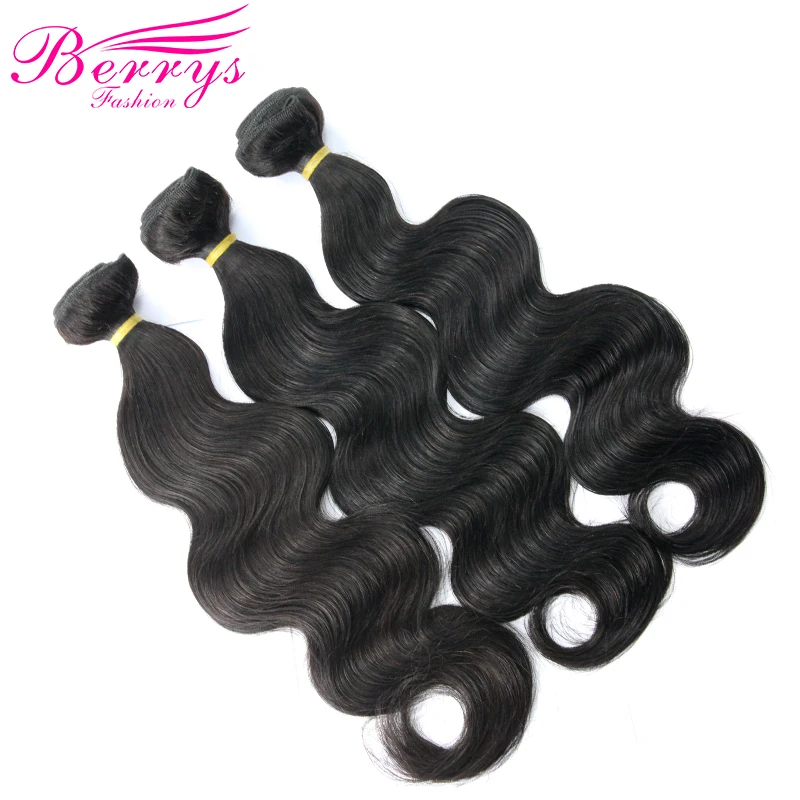 Berrys Модные бразильские объемные волнистые 3 шт./партия человеческие волосы пучки натуральный черный цвет 10-28 дюймов завитые здоровые волосы двойной уток