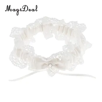 

MagiDeal Wedding Bride Keepsake Lace Flower Crystal Bowknot Bridal Women Garter Beige