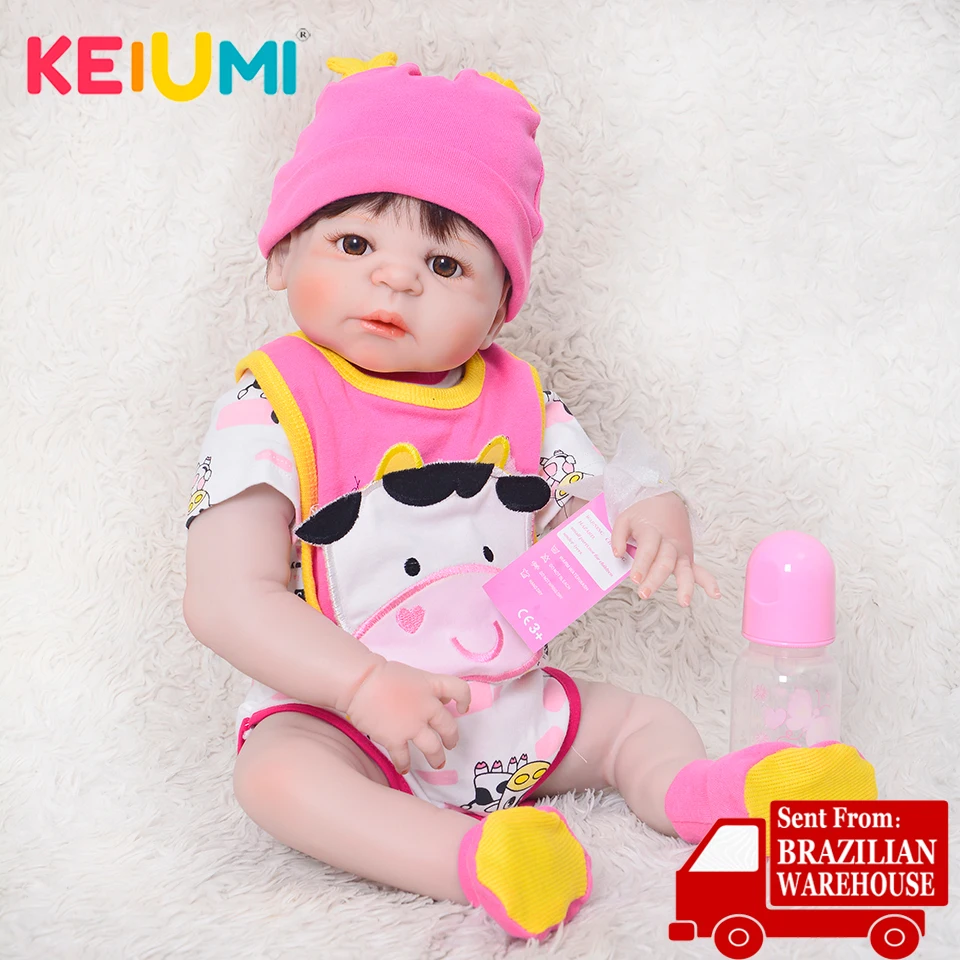 

Lovely Full Silicone Vinyl Body Reborn Baby Girl toys Lifelike 23 inch Newborn Babies Doll Waterproof Children Christmas Gifts