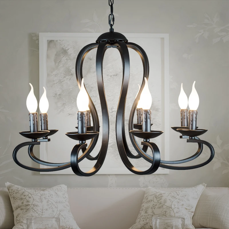 

Vintage Iron Chandeliers Lamps Loft Retro Hanging Lights Industrial Dining Room Living Kitchen Bar Bedroom Lights Black White