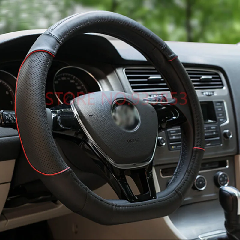 Genuine leather steering wheel cover D Shape for VW GOLF 7 2015 POLO