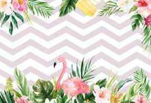 Laeacco Photo Backgrounds Flamingos Baby Birthday Party Chevrons Stripes Palm Tree Leaves Poster Photo Backdrop For Photo Studio