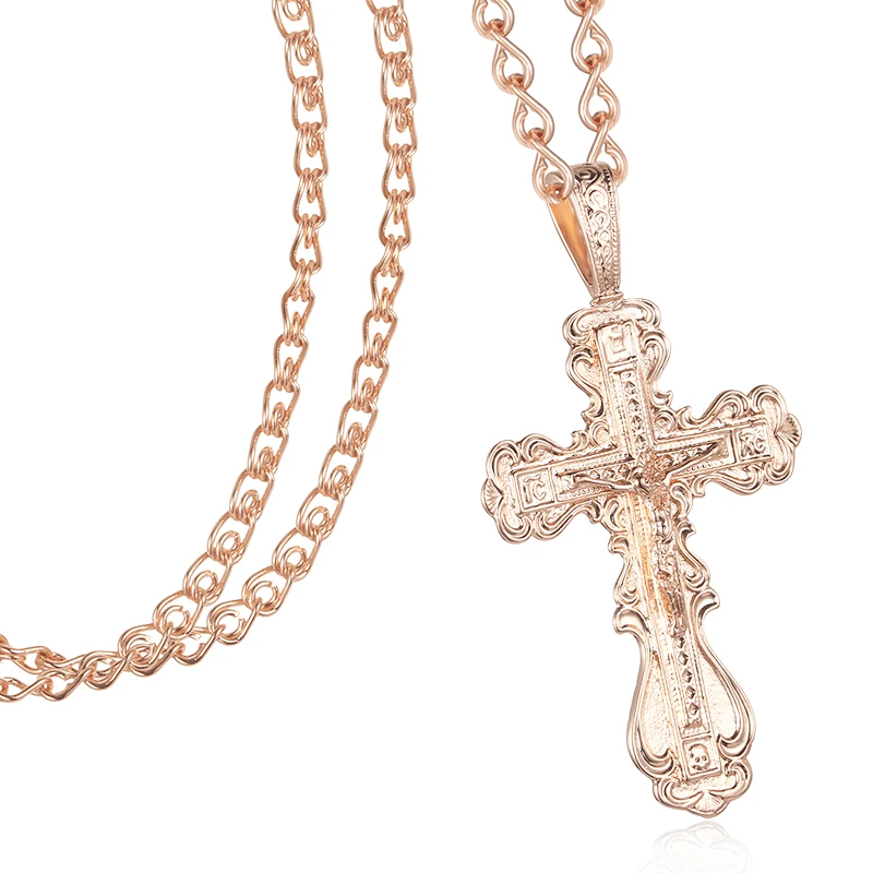 

FJ Men Big Pendant Women 585 Gold Color Crucifix Cross Necklace Necklace Chains