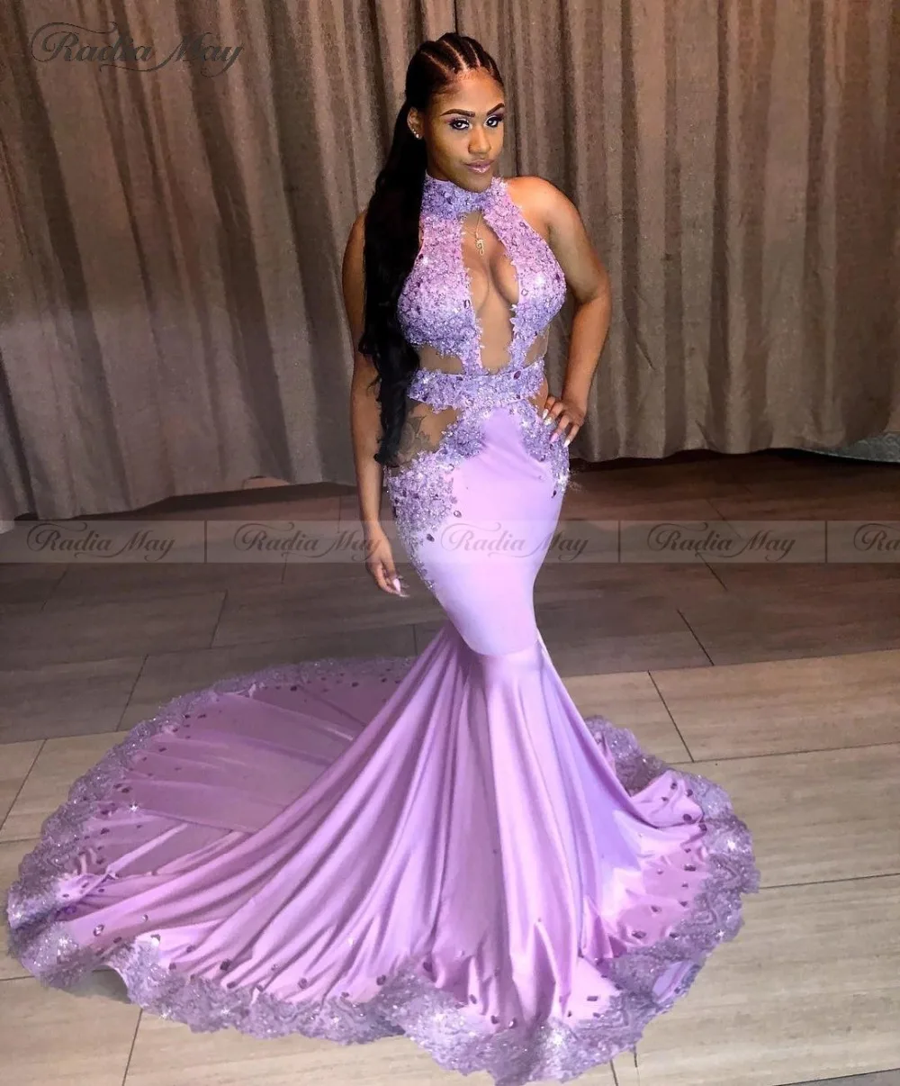 Sexy Mermaid Lavender Light Purple African Prom Dresses 2020 Long