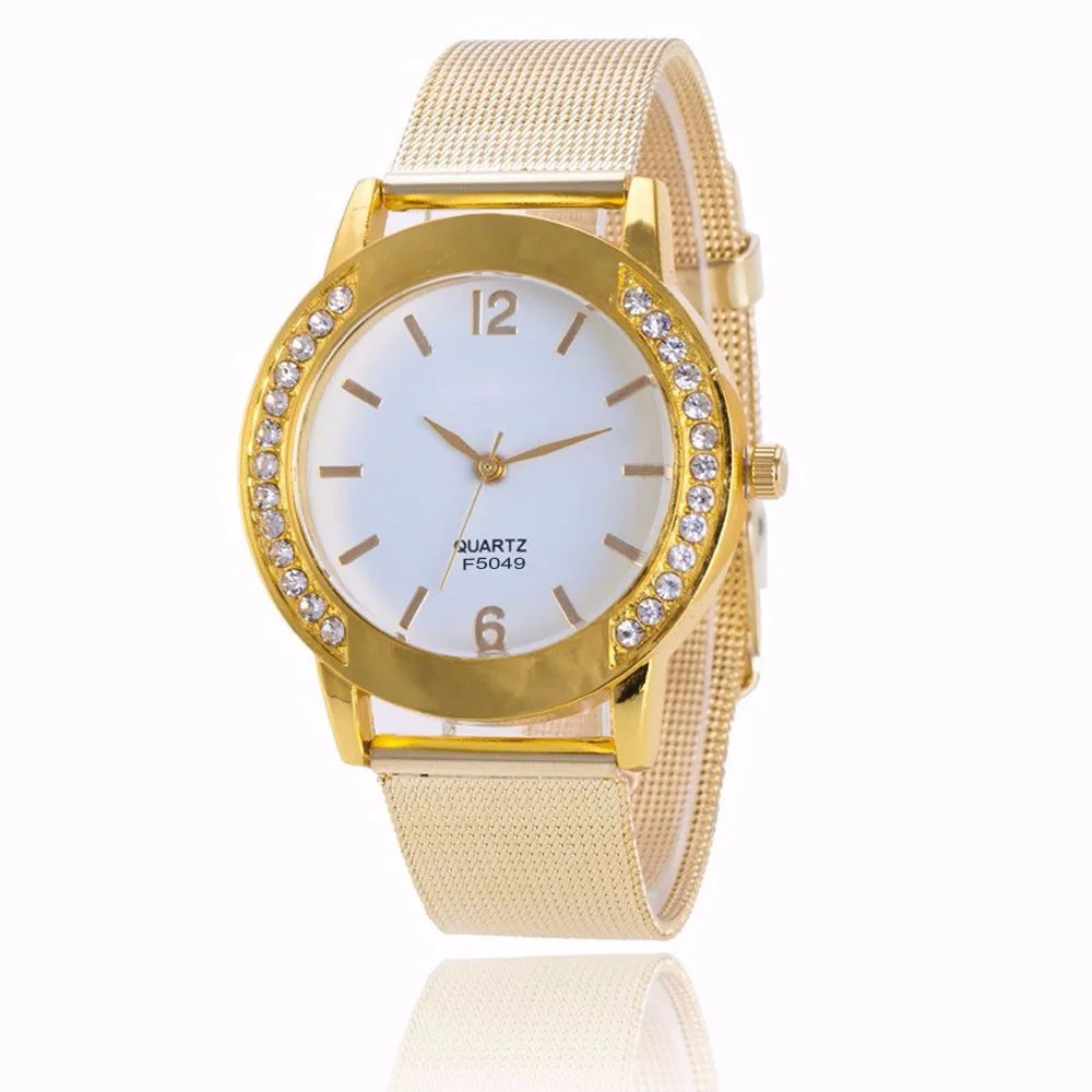 Fantastic 2016 hot SALE Crystal Golden alloy Band Watch alarm clock