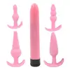 YEMA 5 PCS/Set Pink Silicone Portable Anal Plug Prostate Massagers & Powerful Vibrator G spot Stimulate Sex toys for Women Men 1