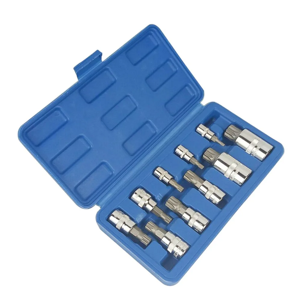 

10pc 3/8" Sockets Set 1/4" 1/2" Drive 4MM-18MM Triple Square Spline Hex Bit Key Allen Head Socket Bit Sets Repair Hand Tools