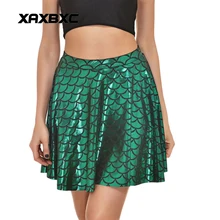 2001 Новая Летняя Сексуальная с пером павлина для девочек зеленый русалка с рисунками героев мультфильма черлидеров пачка короткая юбка Для женщин плиссированные мини-юбки плюс Размеры