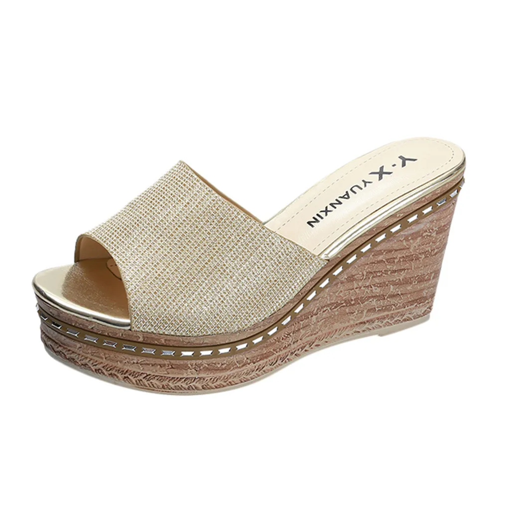 

Women Sequin Slippers Casual Summer Wedges Shoes Fashion Non-Slip Beach Slippers Thick-Soled Wear-Resistant Slipper travel Mar 9