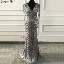 Дубай роскошное серое тонкое вечернее платье русалки 2019 с длинным рукавом расшитое бисером и блестками сексуальное вечернее платье Serene