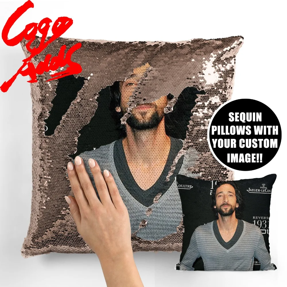 

Adrien Brody wedding birthday party photo sequin cushion cover custom image reversible sequin mermaid pillowcase