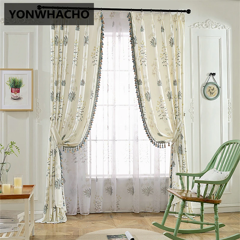Custom curtains Korean pastoral countryside small fresh Living room