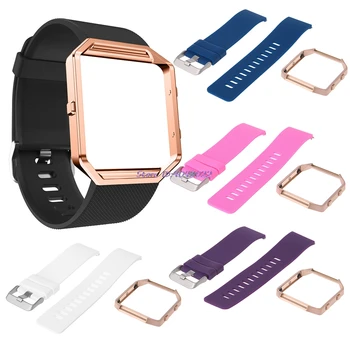 

Silicon Band Replacement Strap With Rose Gold Frame For Fitbit Blaze Smart Watch