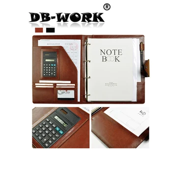 

2019 A4 Leather business manager folder Beige inner core with pen bag can be customized with calculator data storage