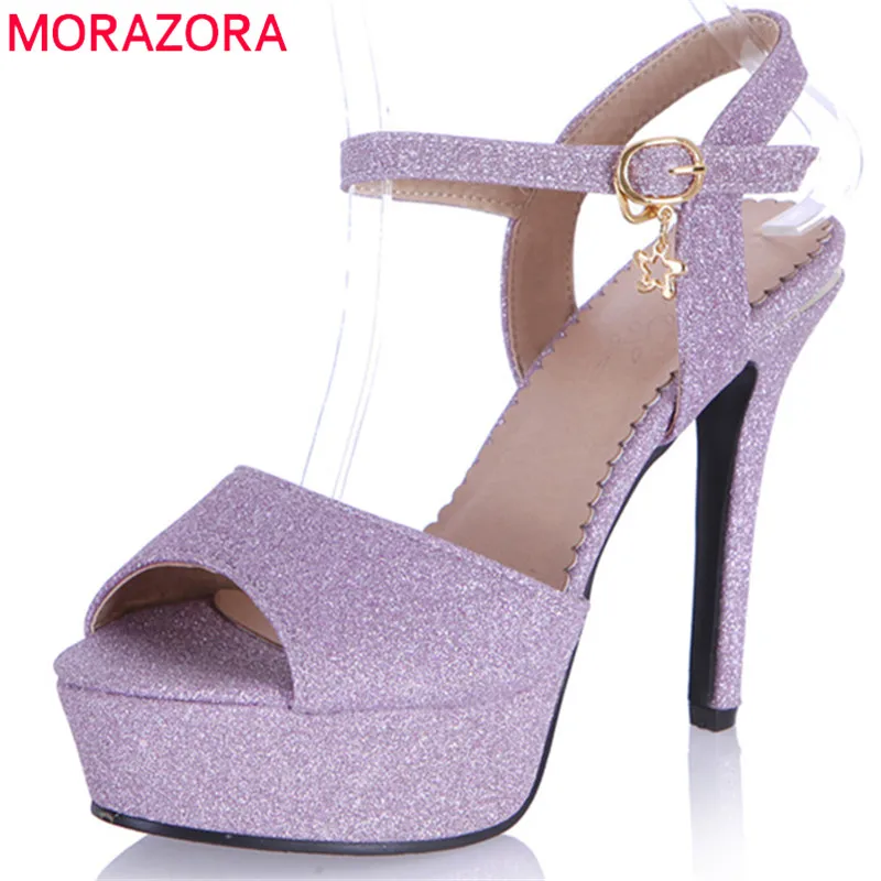 

MORAZORA 2020 hot sale women sandals summer elegant peep toe party wedding shoes simple buckle sexy thin high heel shoes woman