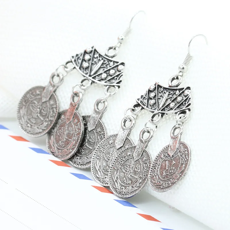 Drop Earrings New Fashion Ethnic Bohemian Gypsy Drop Earrings Sector Design Boho Indian Jewelry Long Big Pendant Ancient Coins Earrings long earrings pendant earrings drop earrings