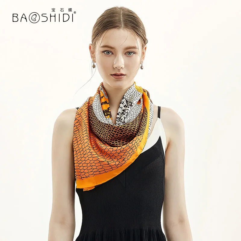 [BAOSHIDI] Новое поступление, роскошный брендовый дизайн, натуральный атласный Шелковый квадратный шарф для женщин, элегантный женский хиджаб шарф - Цвет: 1031180604
