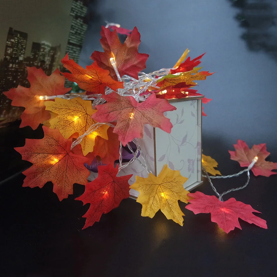

Autumn maple leaf garland with LED light,AA battery holiday party light string,Mutiple color maple leaf vase flower arrangement