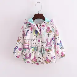 5130 кролик граффити печати пальто с капюшоном для девочек, осень-весна Детская верхняя одежда оптовая продажа для маленьких детей бутик