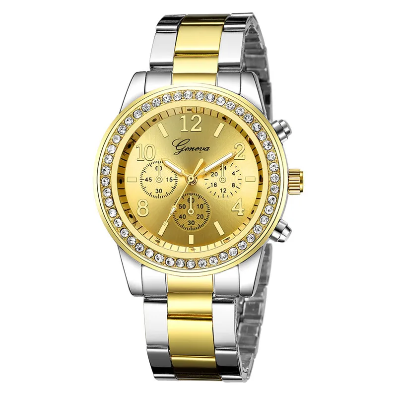 Модные часы GENEVA Для мужчин Роскошные нержавеющей стали досуг дамы кварцевые наручные часы Горячая продажа Relogio Masculino A4