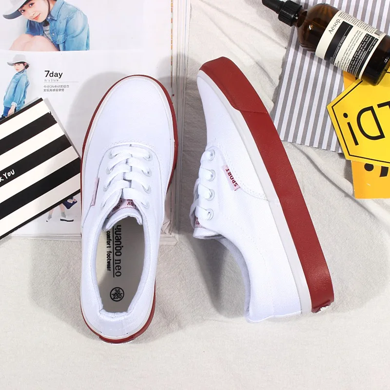

Women Sneakers 2019 New Arrivals Fashion Lace-up Women White Shoes Solid Sewing Shallow Casual Canvas Shoes Women