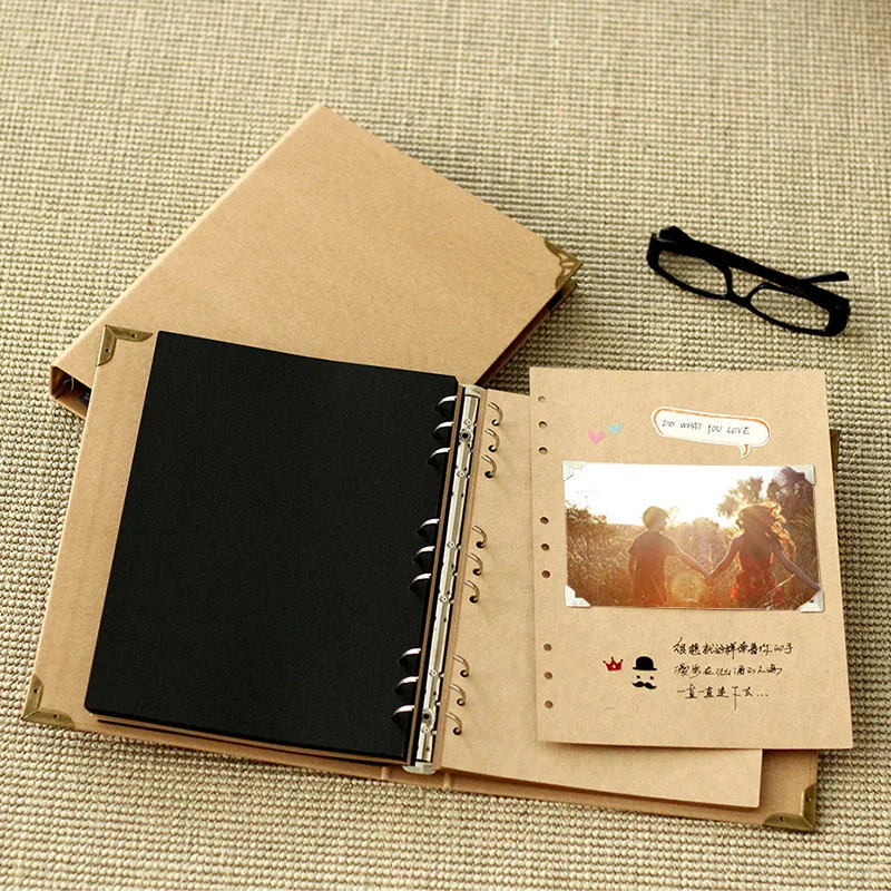 

B5 Kraft 9 Hole Looseleaf Notebook Blank Polaroid DIY Paste Kraft Paper Retro Style Handmade Photo Albums Frames 100-200 Sheets