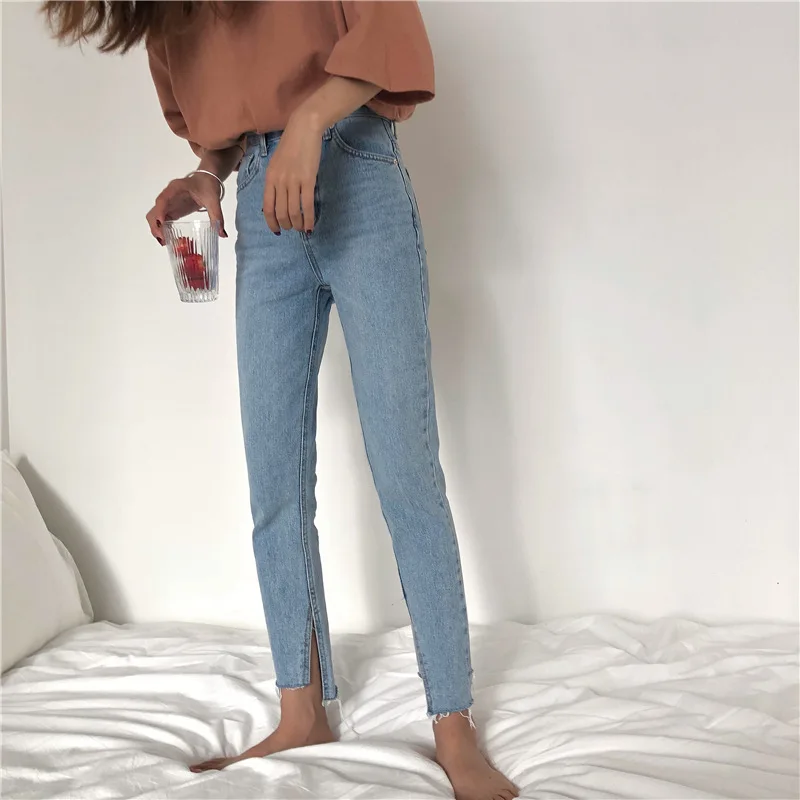 Asymmetrical Jeans for Women Striped High Waisted Straight New Harajuku Denim Pants |