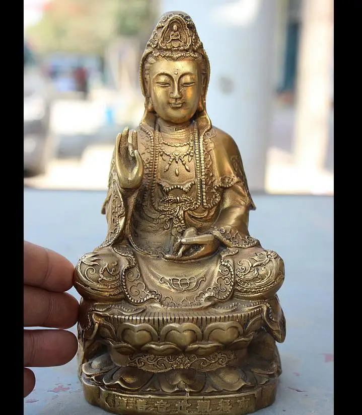 

wang67111591372++8" China Copper Brass Namo Avalokitesvara GuanYin Kwan-yin Goddess Buddha Statue