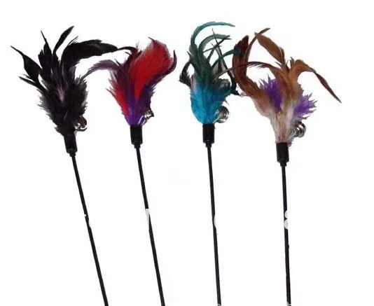 

usd 0.7/pc Free shipping pet cat fishing pole cat toy feather with bell 30pcs/Lot