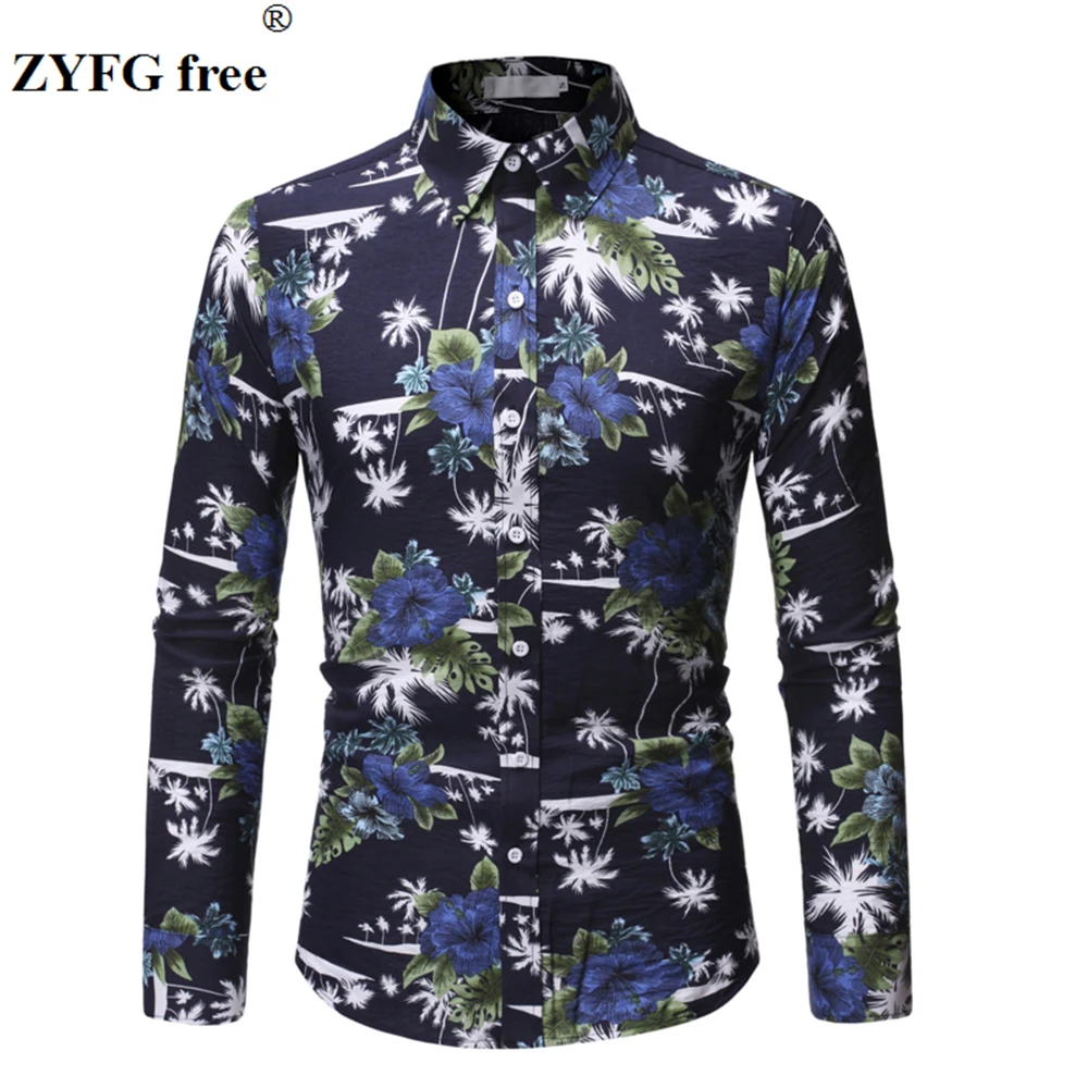 

ZYFG free men casual shirts 3D printing long-sleeved multi-color shirt plus size elegant simple wind Tops blouse male clothing