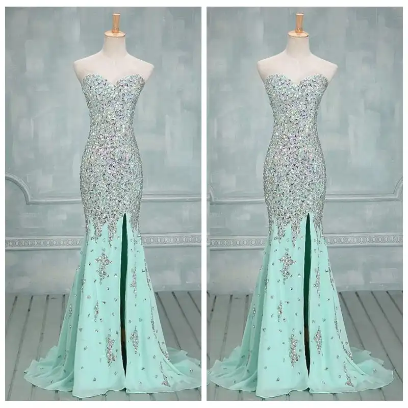 mint green mermaid prom dress