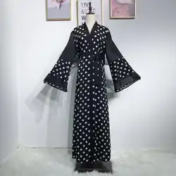 Мусульманские женские белые точки кафтан с принтом черные кардиганы абайя