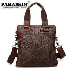 PAMASKIN Luxurious Cowhide Leather Embossing Crocodile Pattern Men Handbags 2017 Large Capacity Men Messenger Cross-body Bags