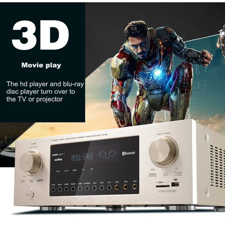 Профессиональный Дания AV999 5,1 dolby цифровой аудио усилитель караоке 400 Вт DTS/AC3 декодирование дома threatre HiMi