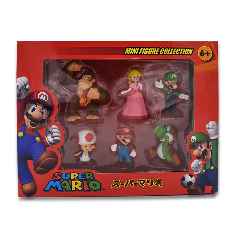 6 pcs/lot Anime Super Mario Bros Peach Donkey Kong Yoshi Luigi Toad PVC Action Figure Doll Collectible Model Toy Christmas Gift