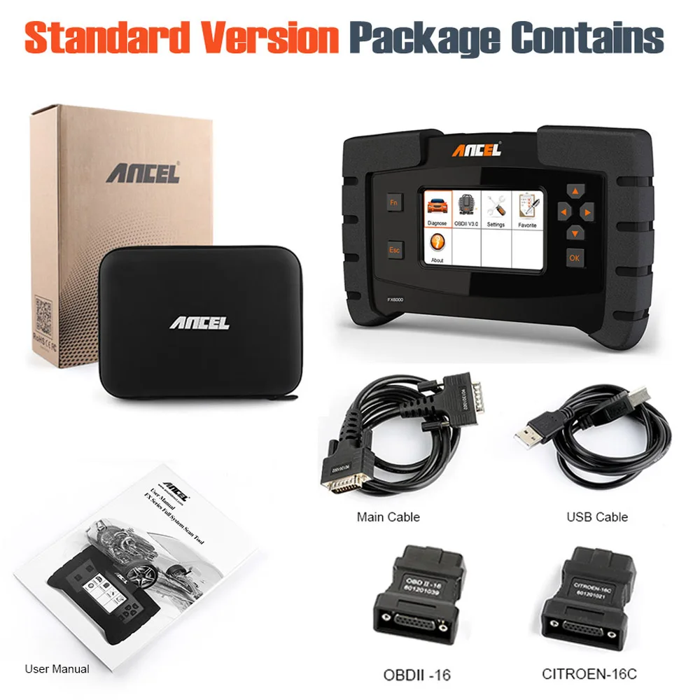 Ancel FX6000 OBD2 автомобильный сканер полная система диагностический инструмент для автомобиля EPB SAS ABS подушка безопасности при сканировании инструмент стирания ошибок в полировке - Цвет: Standard Version