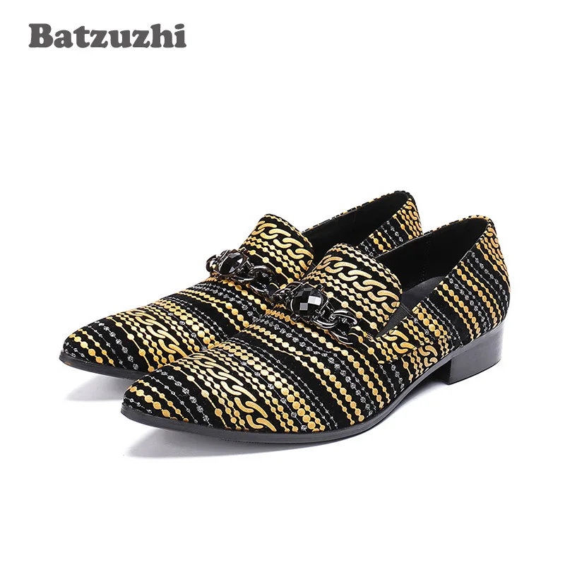 

Batzuzhi Pointed Toe Zapatos Hombre Men Shoes Italian Designer Men Dress Shoes Flats Black Gold Pop Party and Wedding Men Shoes