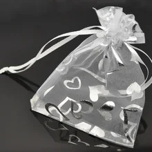 DoreenBeads белое сердце органза свадебные подарочные сумки Сумки 9x12 см(3-1/" x4-3/4"), 100 шт(B16934), иу