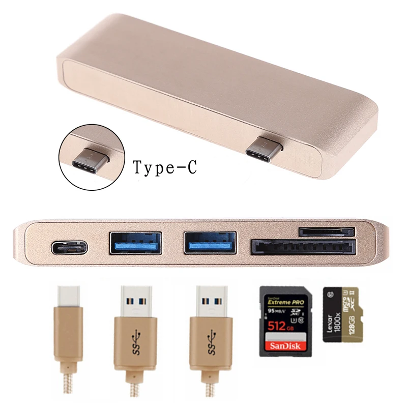 

1 PC 5-In-1 USB-C 3.1 Type-C Hub USB 3.0 Combo PD-Power SD/TF Card Reader For Dell HP MacBook Laptop Gold/Silver/Grey