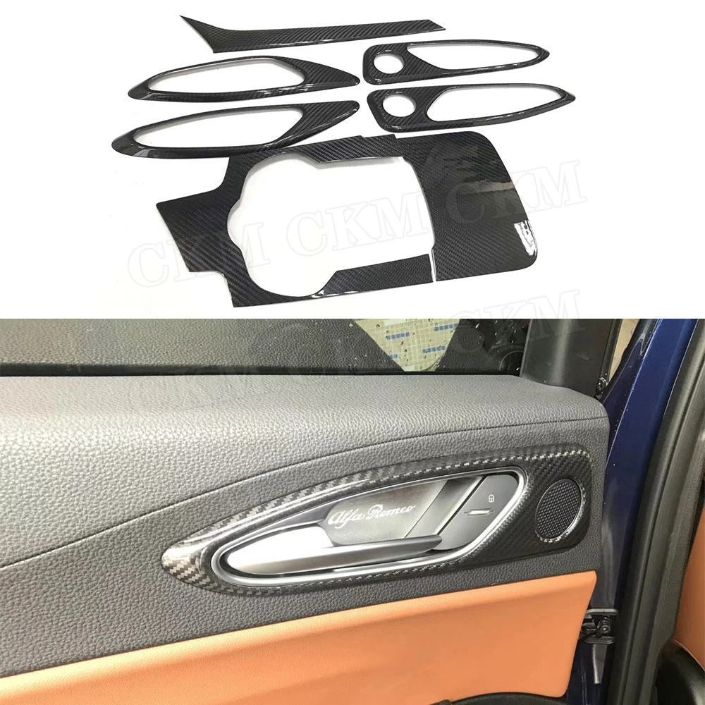 

Dry Carbon Fiber Car Interior Center Console Decoration Panel Trim for Alfa Romeo Giulia Door Handle Covers Gear Shift base Trim