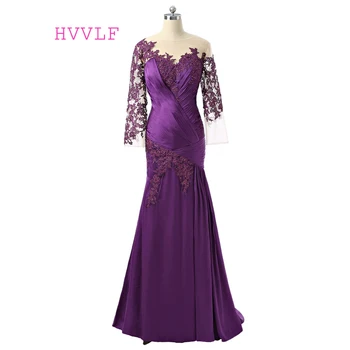

Purple Mother Of The Bride Dresses Mermaid Long Sleeves Chiffon Lace Groom Mother Dresses Long Evening Dresses For Weddings