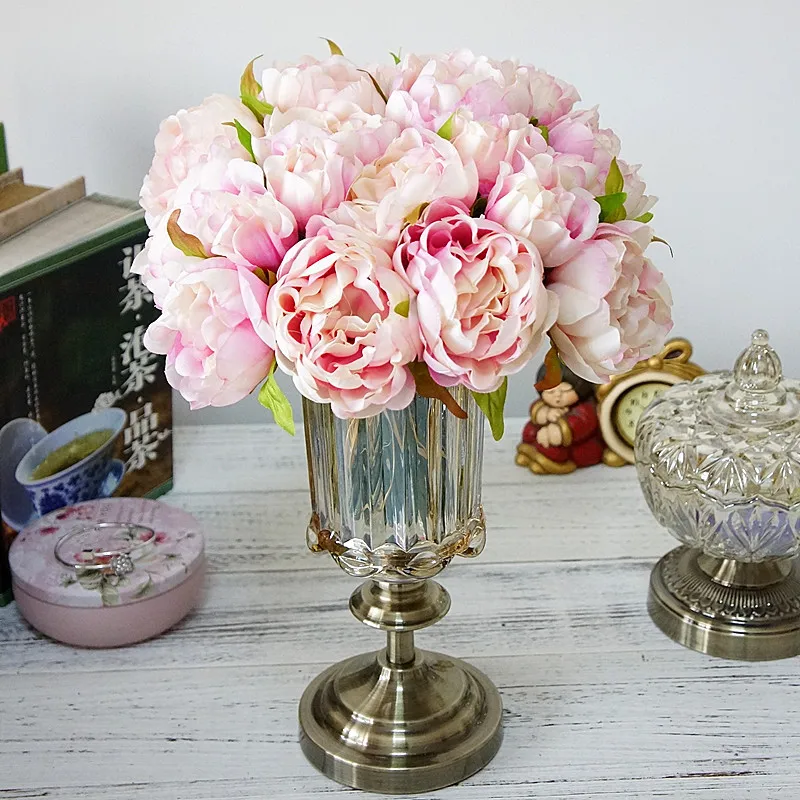 

New Hot Artificial Flowers Peony 6 Heads Silk Peonies Flower Bouquet for Wedding Home Party Table Decorations Fake Flowers