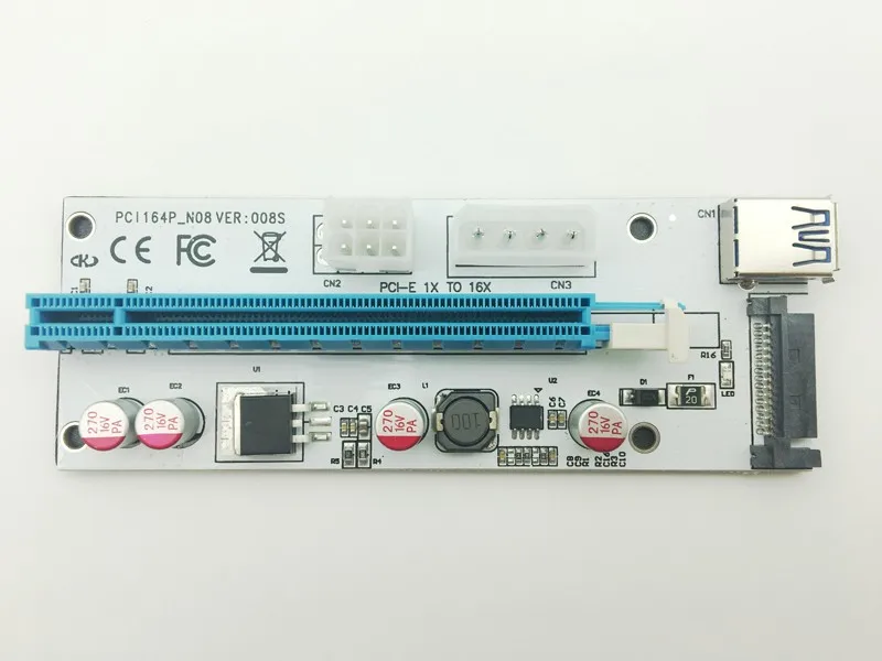 Новый Белый PCI E Riser 008 Express 1X 4x 8x 16x расширитель USB 008S адаптер карта SATA 15pin для