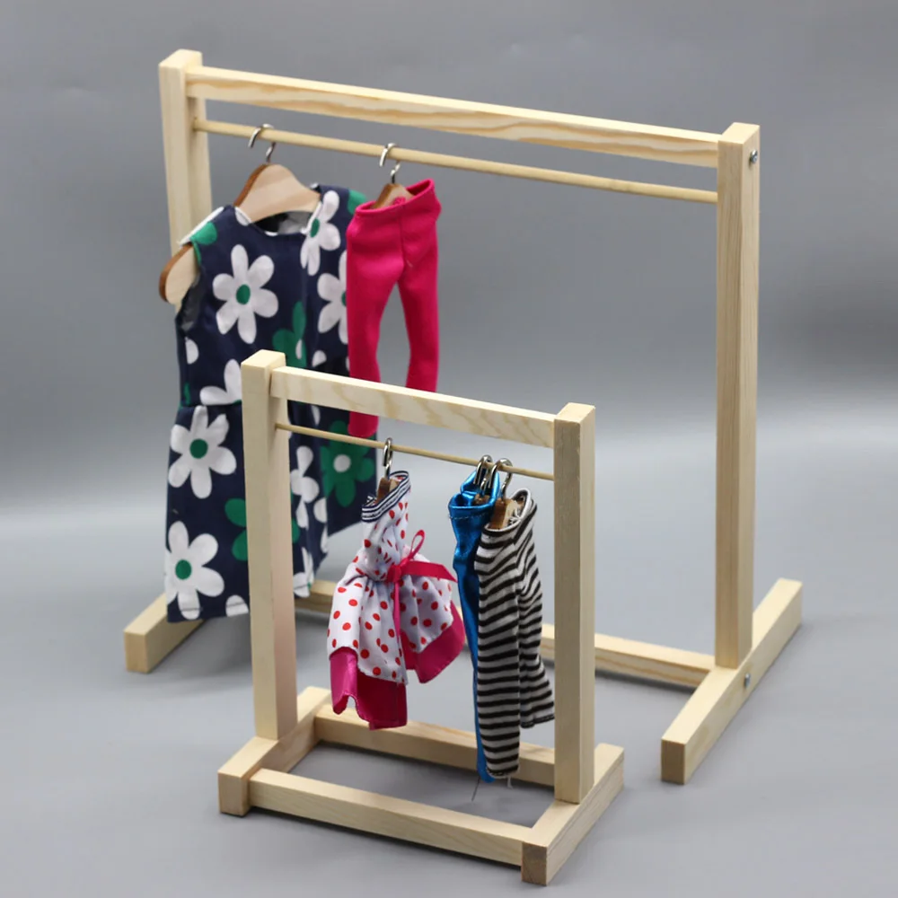 Wooden Garment Rack Organizer /& 1//6 1//3 BJD Doll Clothes Hangers Metal Hook