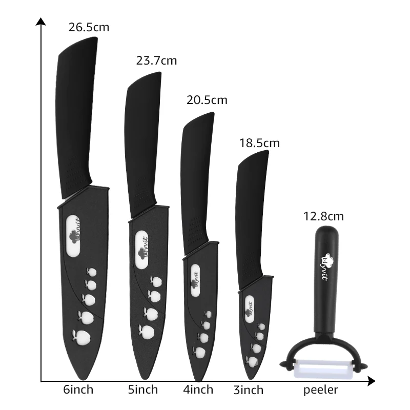 Ceramic Knives Kitchen knives 3 4 5 6 inch Chef knife Cook Set+peeler white zirconia blade Multi-color Handle High Quality