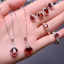 Взрыв моды с гранатом Мозамбик кольцо ожерелье кулон серьги набор